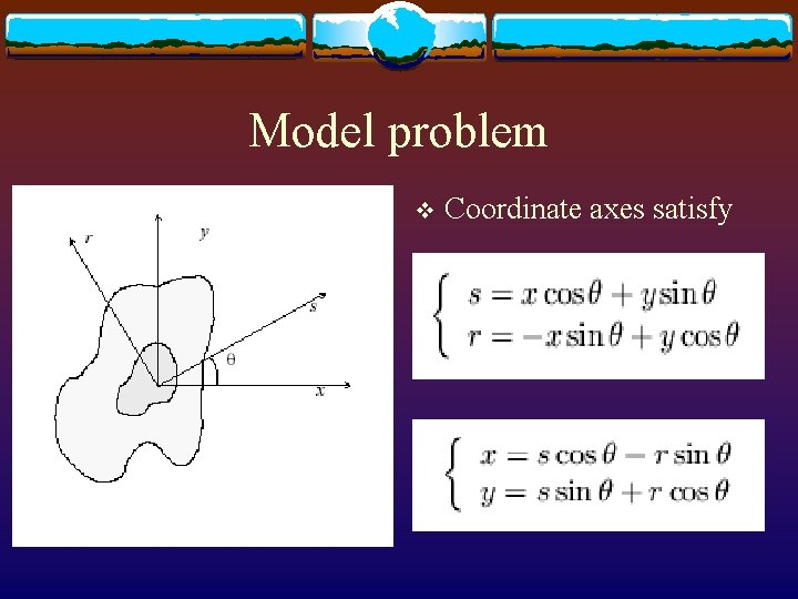 Model problem v Coordinate axes satisfy 