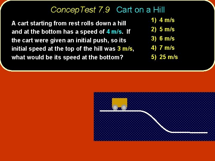 Concep. Test 7. 9 Cart on a Hill A cart starting from rest rolls