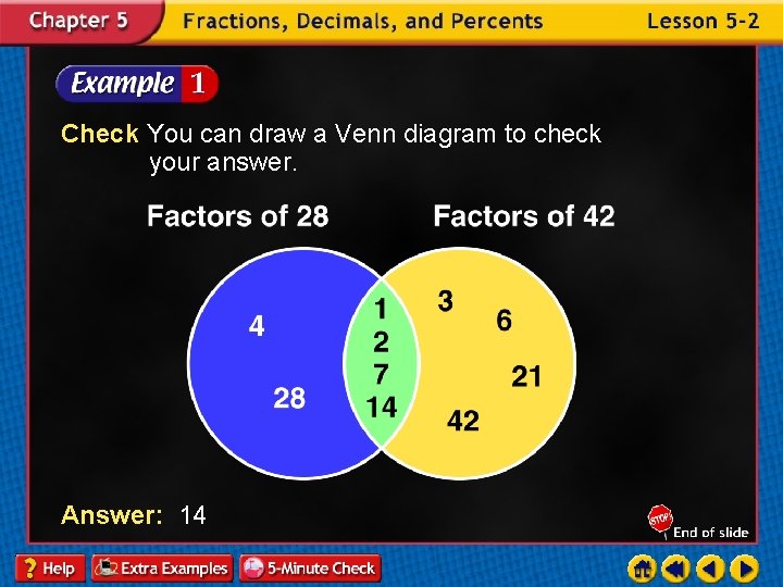 Check You can draw a Venn diagram to check your answer. Answer: 14 