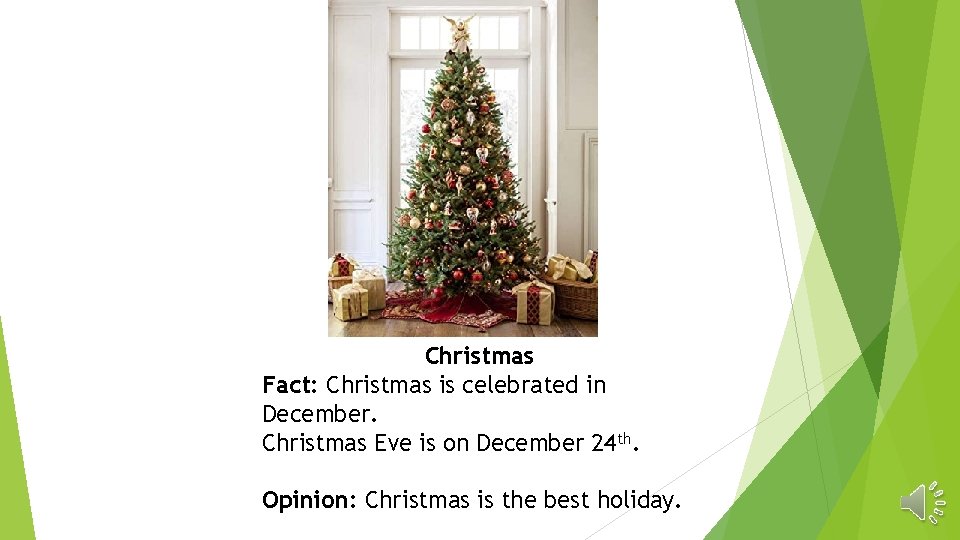 Christmas Fact: Christmas is celebrated in December. Christmas Eve is on December 24 th.