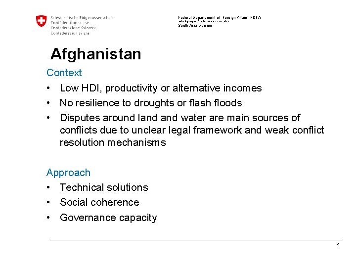 Federal Departement of Foreign Affairs FDFA Swiss Agency for Development & Cooperation South Asia
