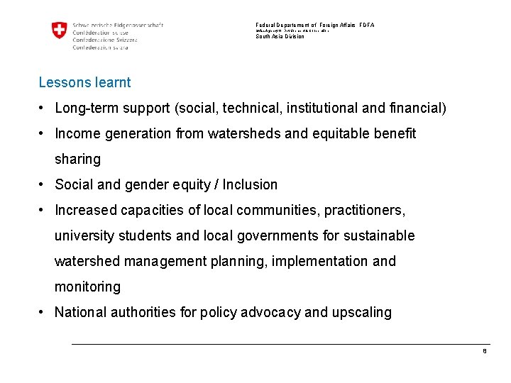 Federal Departement of Foreign Affairs FDFA Swiss Agency for Development & Cooperation South Asia