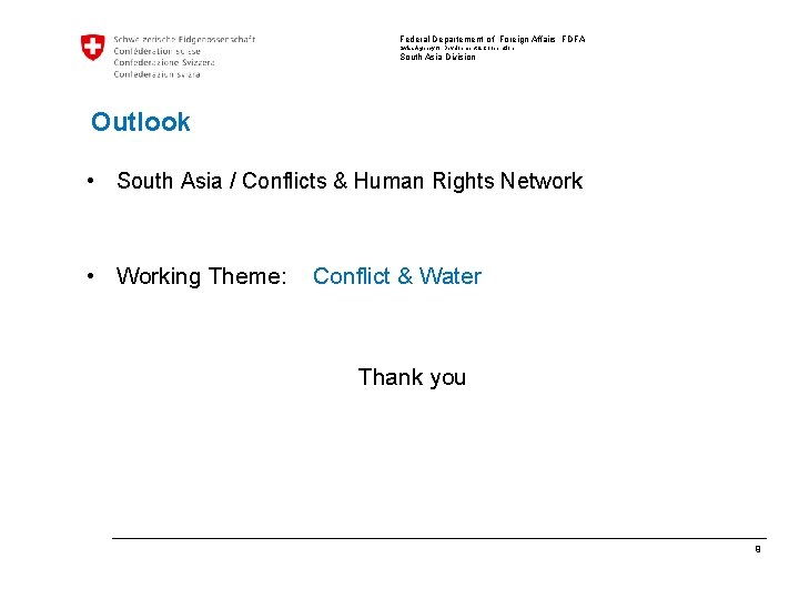 Federal Departement of Foreign Affairs FDFA Swiss Agency for Development & Cooperation South Asia