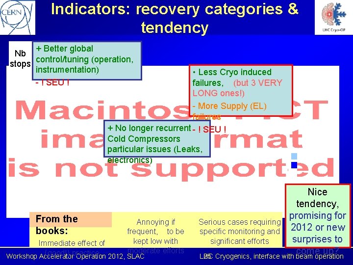 Indicators: recovery categories & tendency + Better global Nb control/tuning (operation, stops instrumentation) -