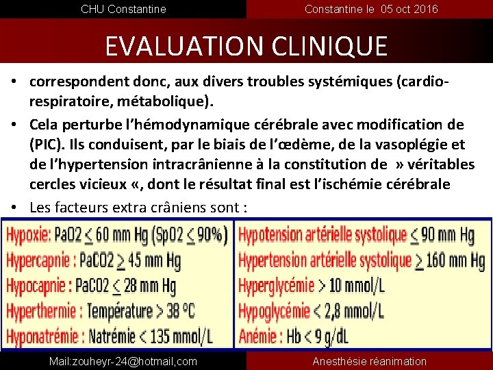  CHU Constantine le 05 oct 2016 EVALUATION CLINIQUE • correspondent donc, aux divers