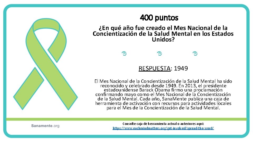 400 puntos ¿En qué año fue creado el Mes Nacional de la Concientización de 400 puntos ¿En qué año fue creado el Mes Nacional de la Concientización de