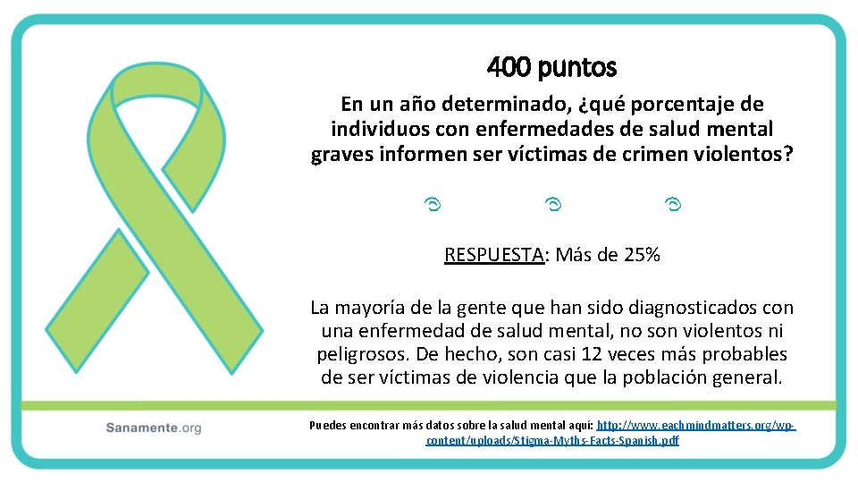 400 puntos En un año determinado, ¿qué porcentaje de individuos con enfermedades de salud 400 puntos En un año determinado, ¿qué porcentaje de individuos con enfermedades de salud