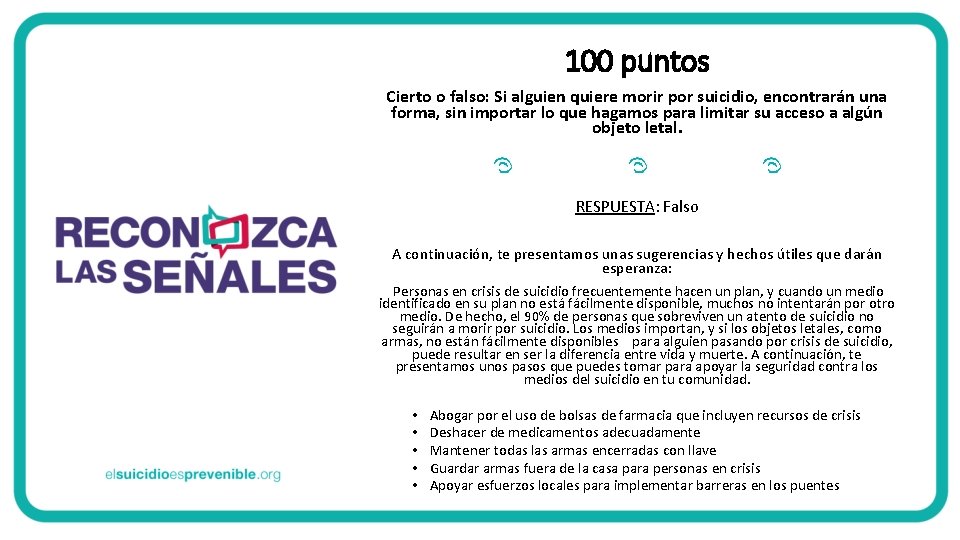 100 puntos Cierto o falso: Si alguien quiere morir por suicidio, encontrarán una forma, 100 puntos Cierto o falso: Si alguien quiere morir por suicidio, encontrarán una forma,
