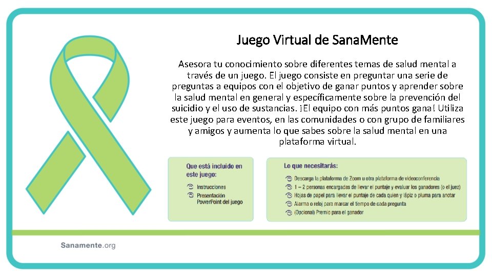 Juego Virtual de Sana. Mente Asesora tu conocimiento sobre diferentes temas de salud mental Juego Virtual de Sana. Mente Asesora tu conocimiento sobre diferentes temas de salud mental
