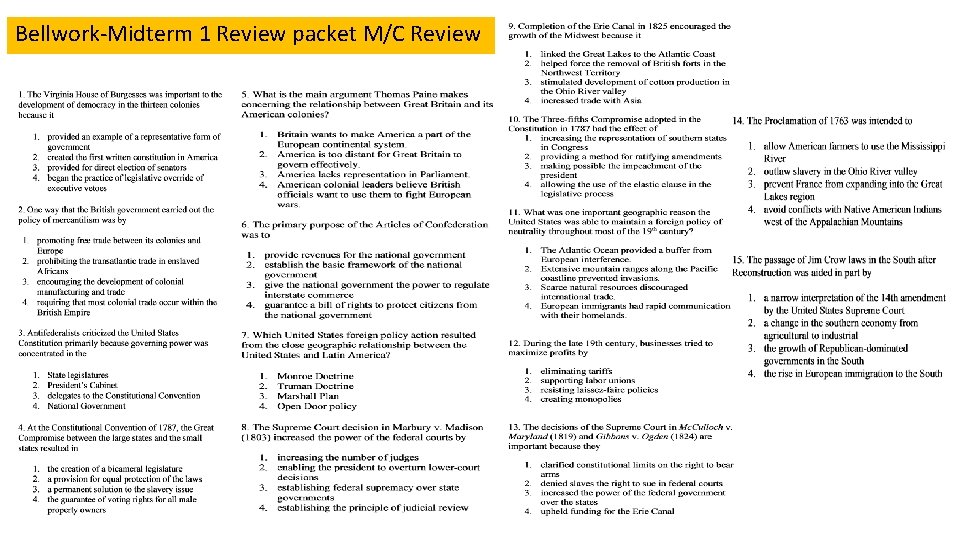 Bellwork-Midterm 1 Review packet M/C Review 