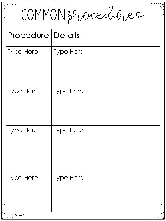 Common procedures Procedure Details Type Here Type Here © Jennifer Findley 