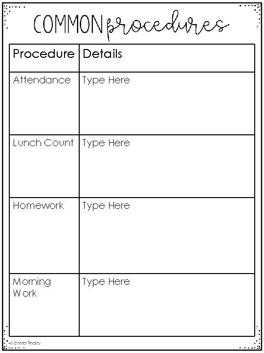 Procedure Details Attendance Type Here Lunch Count Type Here Homework Type Here Morning Work