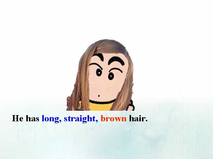 He has long, straight, brown hair. 