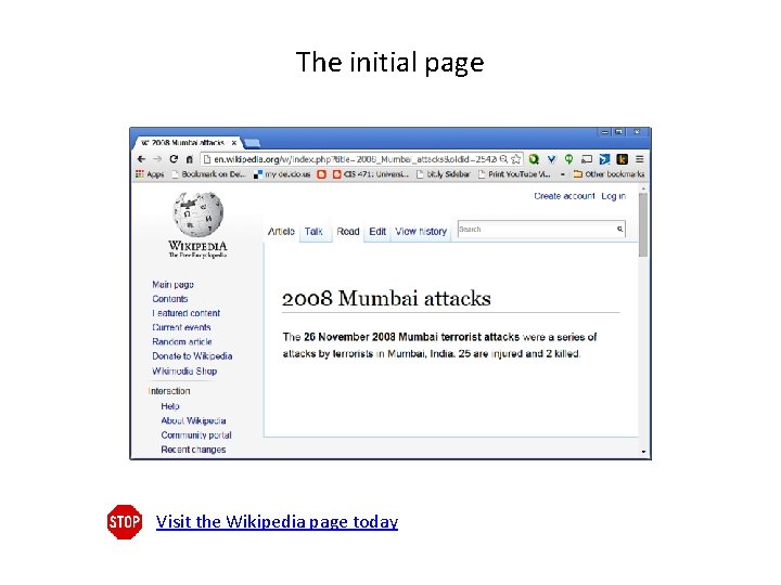 The initial page Visit the Wikipedia page today 