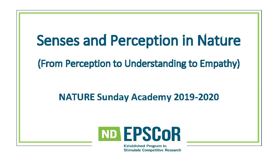 Senses and Perception in Nature (From Perception to Understanding to Empathy) NATURE Sunday Academy