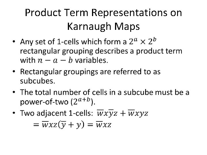 Product Term Representations on Karnaugh Maps • 