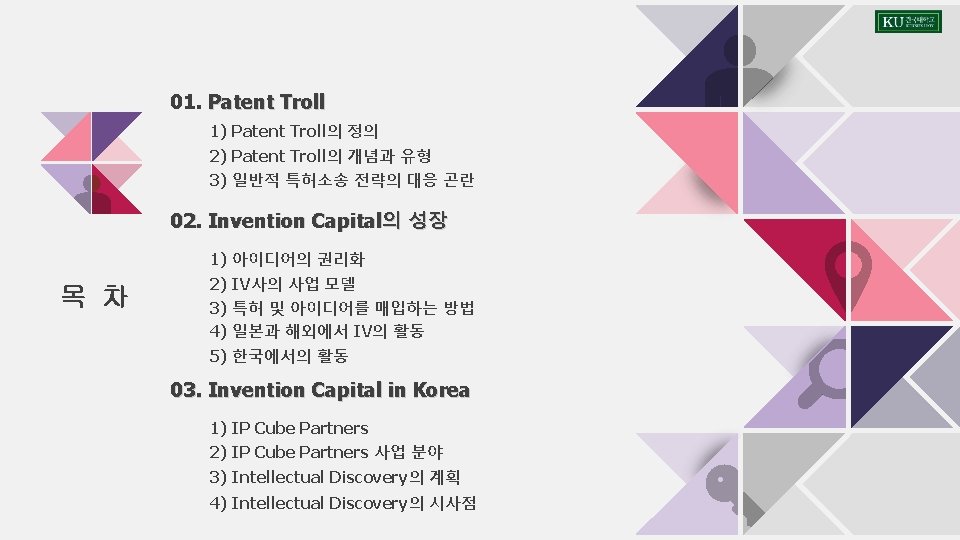 01. Patent Troll 1) Patent Troll의 정의 2) Patent Troll의 개념과 유형 3) 일반적