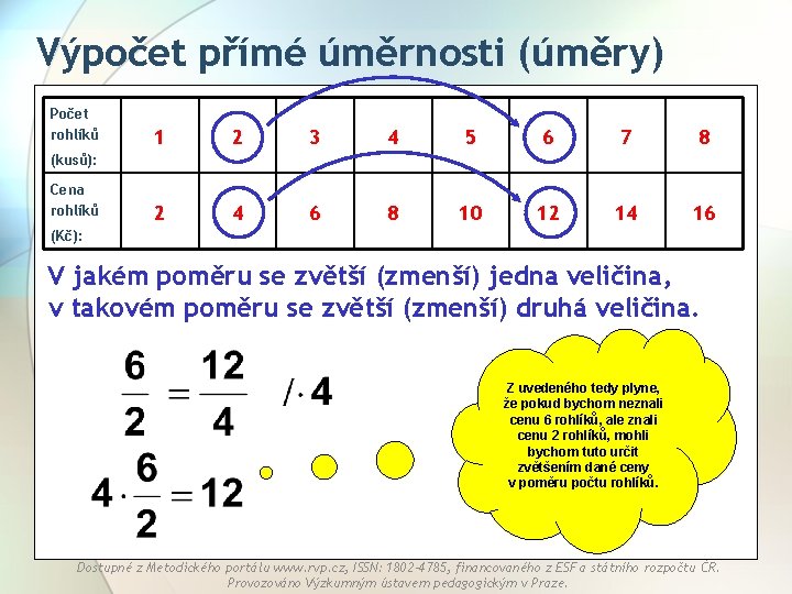 Výpočet přímé úměrnosti (úměry) Počet rohlíků 1 2 3 4 5 6 7 8