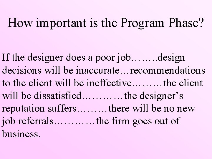 How important is the Program Phase? If the designer does a poor job……. .