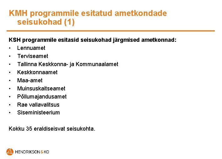 KMH programmile esitatud ametkondade seisukohad (1) KSH programmile esitasid seisukohad järgmised ametkonnad: • Lennuamet