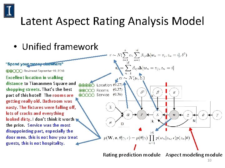 Latent Aspect Rating Analysis Model • Unified framework Excellent location in walking distance to Latent Aspect Rating Analysis Model • Unified framework Excellent location in walking distance to