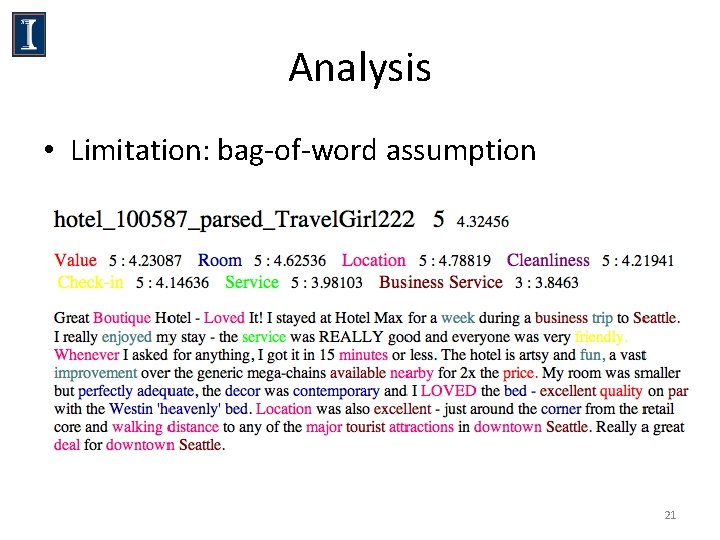 Analysis • Limitation: bag-of-word assumption 21 Analysis • Limitation: bag-of-word assumption 21