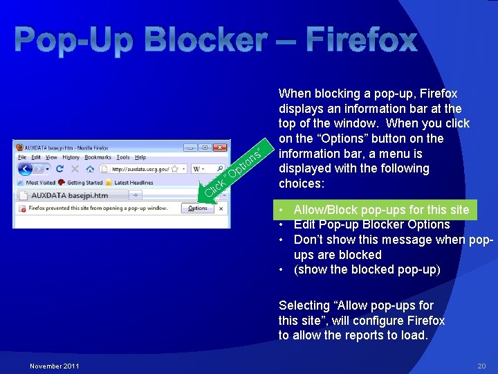 Pop-Up Blocker – Firefox s” n io k ic Cl pt O “ When
