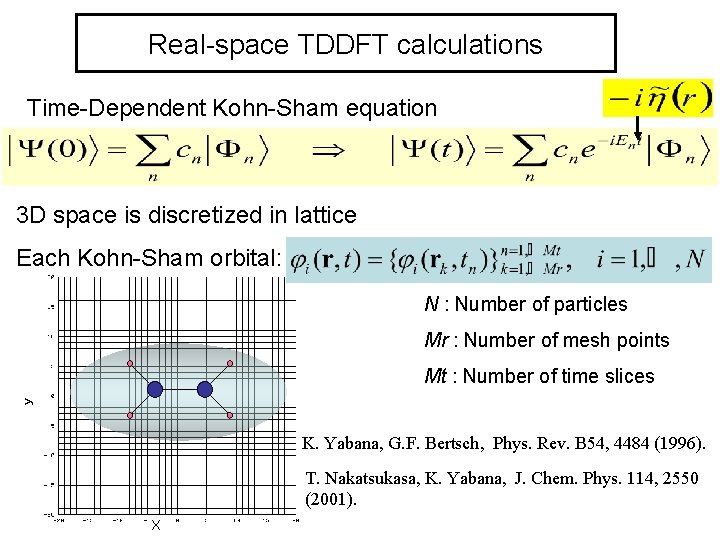 Real-space TDDFT calculations Time-Dependent Kohn-Sham equation 3 D space is discretized in lattice Each