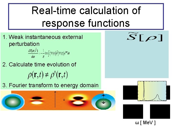 Real-time calculation of response functions 1. Weak instantaneous external perturbation 2. Calculate time evolution