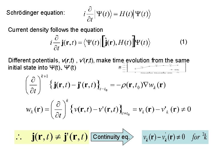 Schrödinger equation: Current density follows the equation (1) Different potentials, v(r, t) , v’(r,