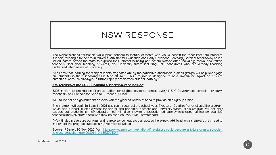 NSW RESPONSE The Department of Education will support schools to identify students who would NSW RESPONSE The Department of Education will support schools to identify students who would