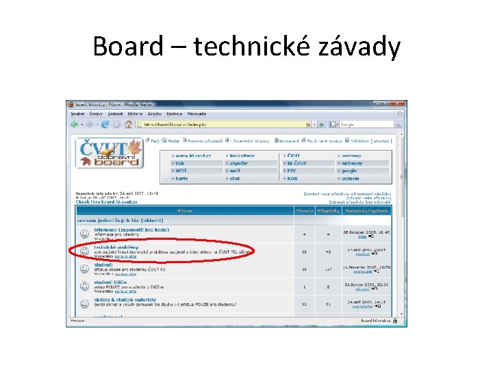 Board – technické závady Board – technické závady