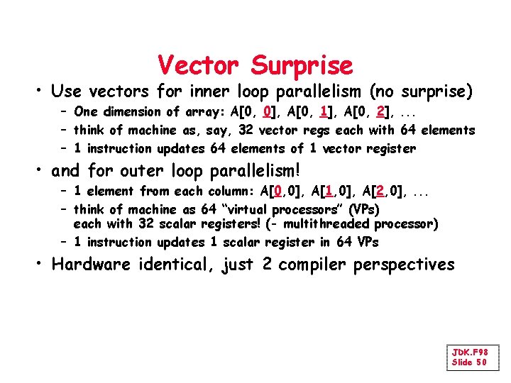 Vector Surprise • Use vectors for inner loop parallelism (no surprise) – One dimension