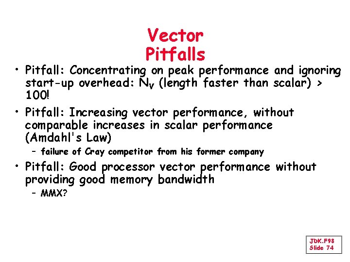 Vector Pitfalls • Pitfall: Concentrating on peak performance and ignoring start-up overhead: NV (length