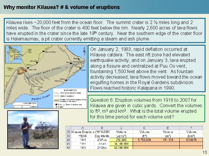 Why monitor Kilauea? # & volume of eruptions Kilauea rises ~20, 000 feet from