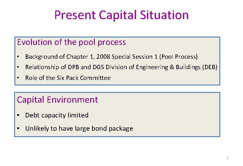 Present Capital Situation Evolution of the pool process • Background of Chapter 1, 2008