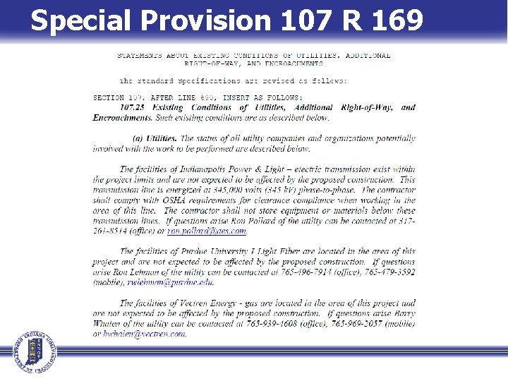 Special Provision 107 R 169 