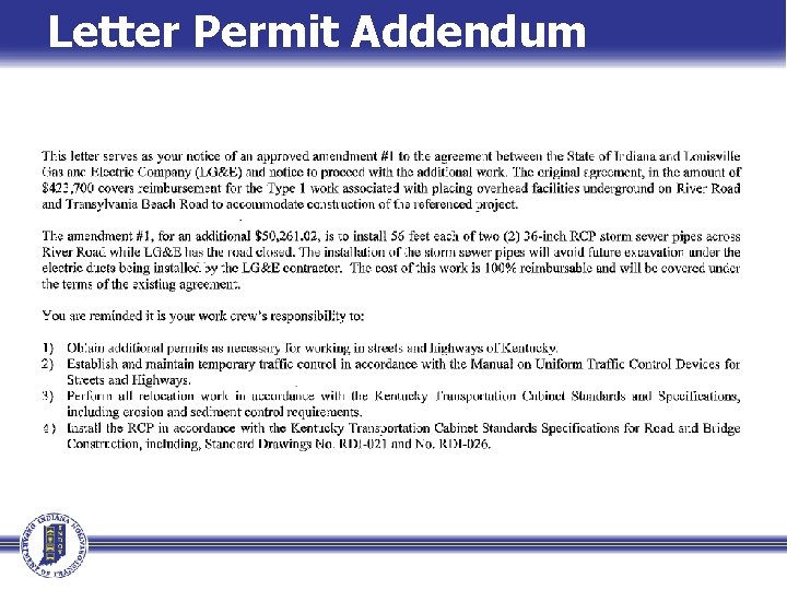 Letter Permit Addendum 