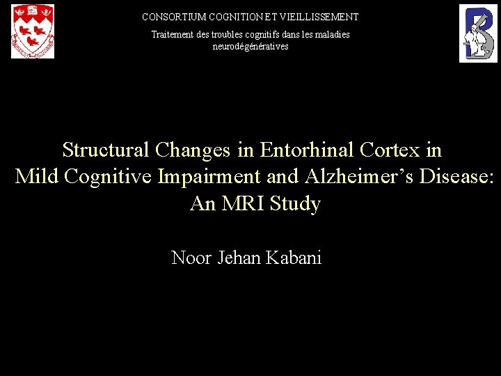 CONSORTIUM COGNITION ET VIEILLISSEMENT Traitement des troubles cognitifs dans les maladies neurodégénératives Structural Changes