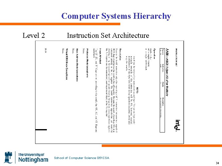 Computer Systems Hierarchy Level 2 Instruction Set Architecture School of Computer Science G 51