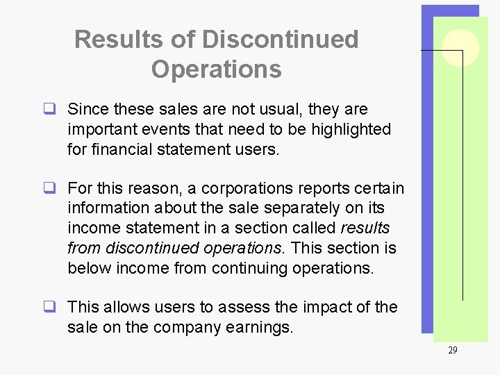 Results of Discontinued Operations q Since these sales are not usual, they are important