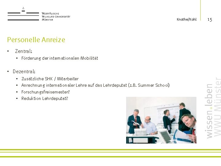 Knothe/Kohl Personelle Anreize • Zentral: • Förderung der internationalen Mobilität • Dezentral: • •