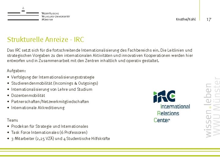 Knothe/Kohl Strukturelle Anreize - IRC Das IRC setzt sich für die fortschreitende Internationalisierung des