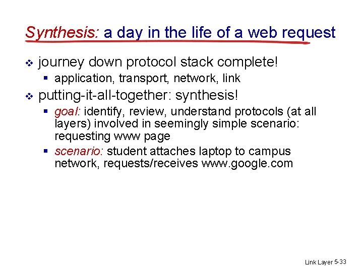 Synthesis: a day in the life of a web request v journey down protocol