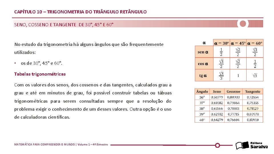 CAPÍTULO 10 – TRIGONOMETRIA DO TRI NGULO RET NGULO SENO, COSSENO E TANGENTE DE