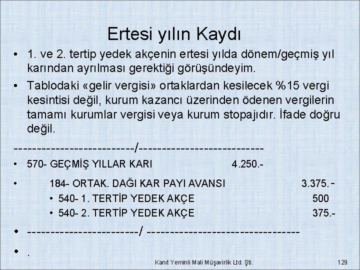 Ertesi yılın Kaydı • 1. ve 2. tertip yedek akçenin ertesi yılda dönem/geçmiş yıl