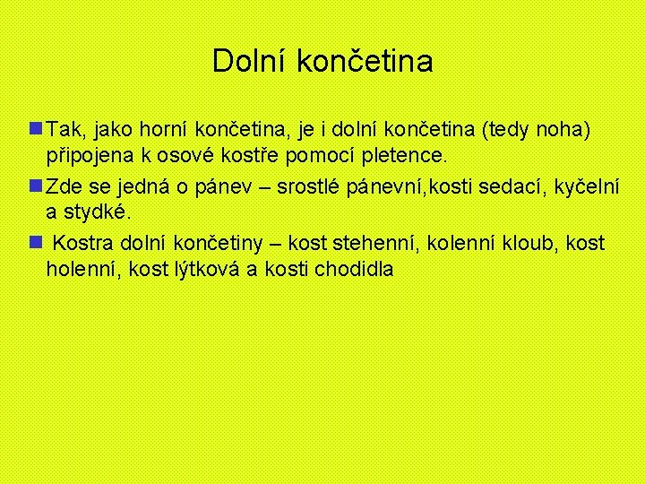 Dolní končetina n Tak, jako horní končetina, je i dolní končetina (tedy noha) připojena