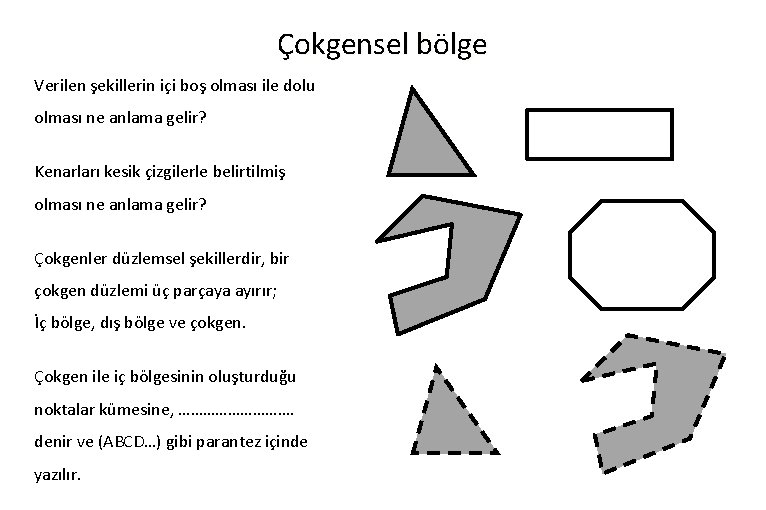 Çokgensel bölge Verilen şekillerin içi boş olması ile dolu olması ne anlama gelir? Kenarları