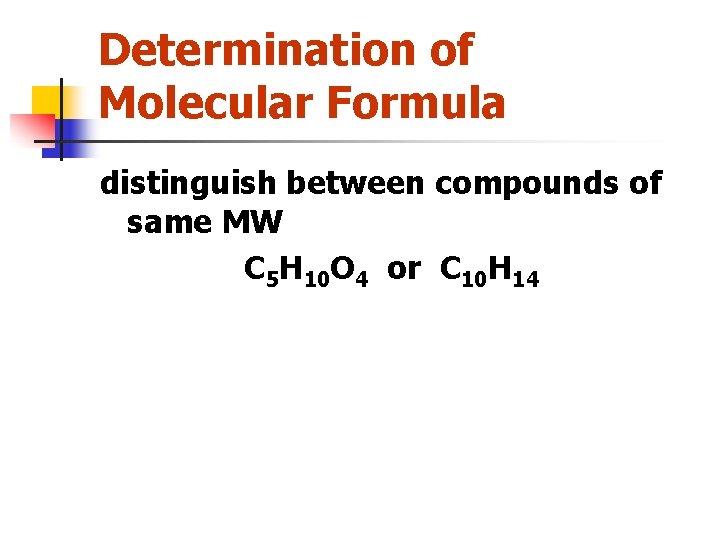 Determination of Molecular Formula distinguish between compounds of same MW C 5 H 10