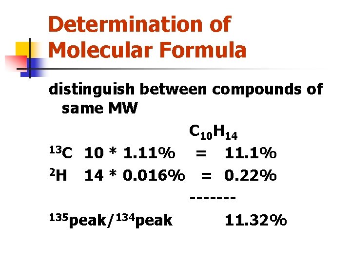 Determination of Molecular Formula distinguish between compounds of same MW C 10 H 14